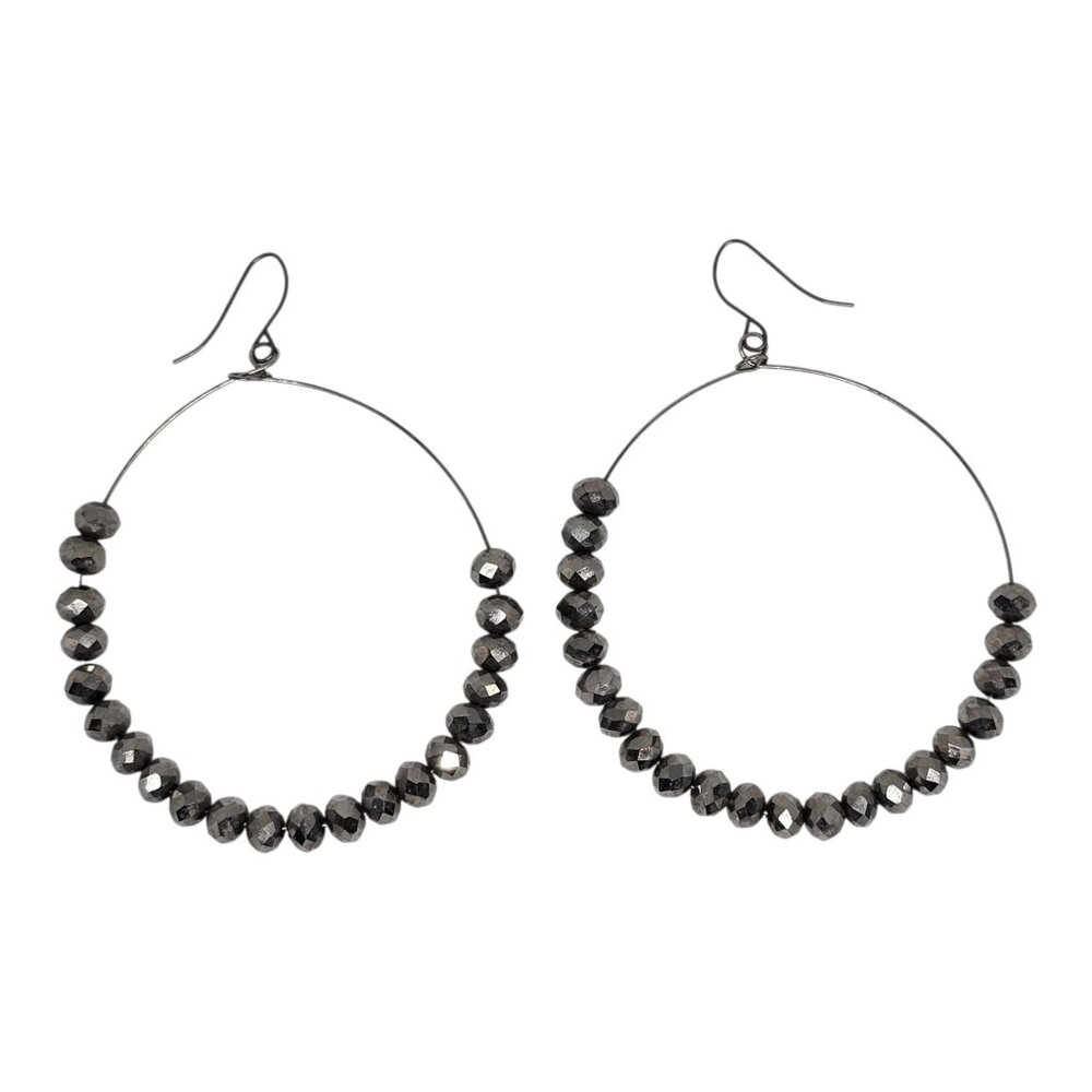 Facetedβ Hematite Bead Hoop Earrings With Wire Hooks